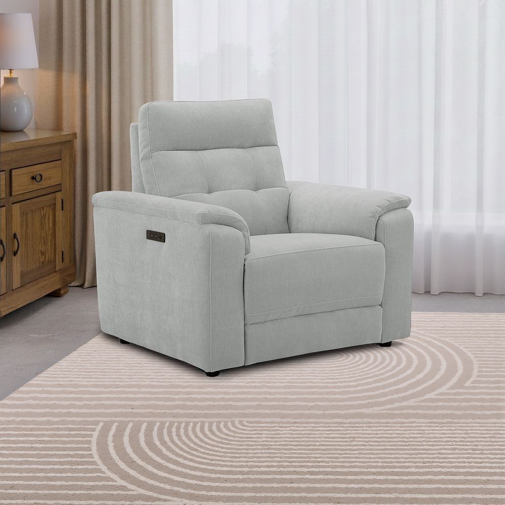 Juno Electric Recliner Armchair With Power Headrest in Amigo Dove Fabric 1