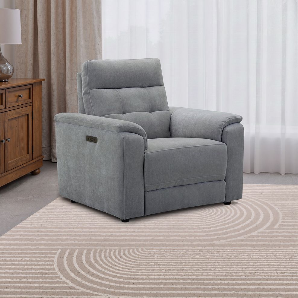 Juno Electric Recliner Armchair With Power Headrest in Amigo Granite Fabric 1