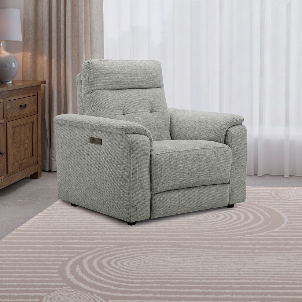 Juno Electric Recliner Armchair With Power Headrest in Hopsack Dove Fabric 1