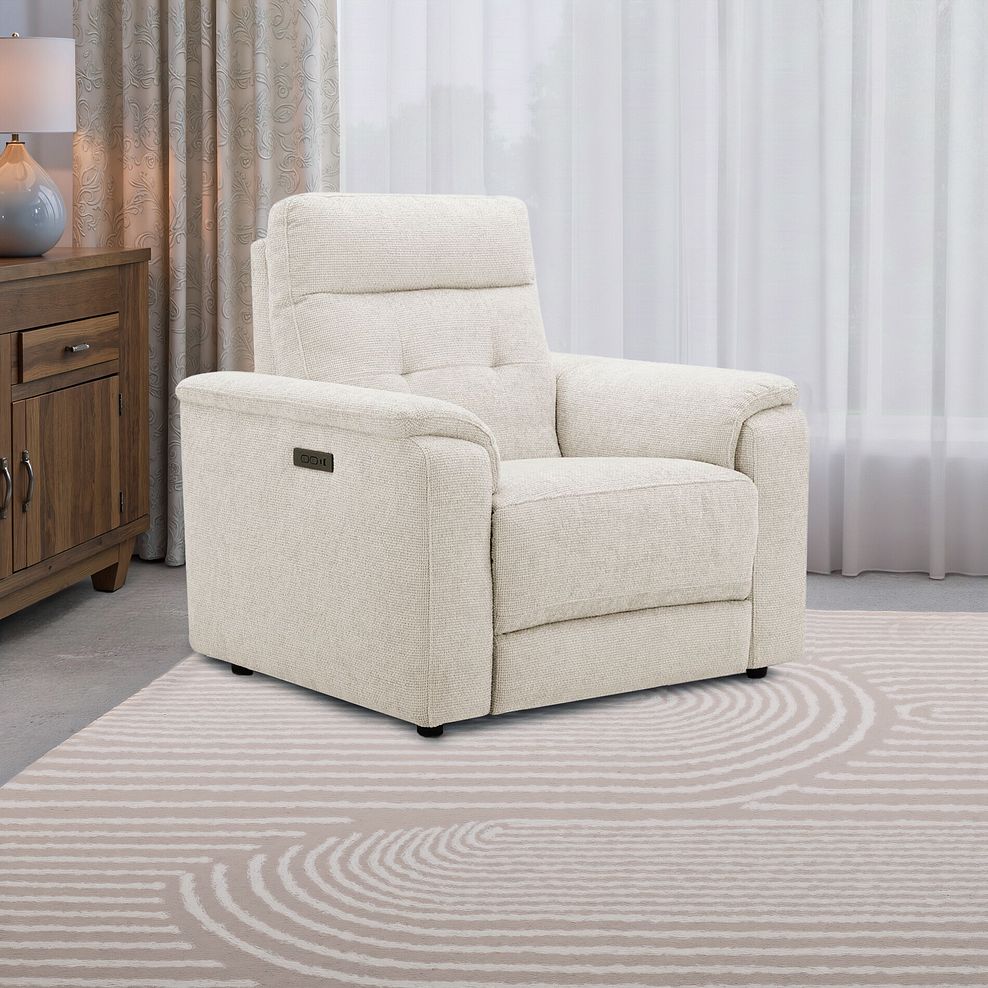 Juno Electric Recliner Armchair With Power Headrest in Hopsack Natural Fabric 1