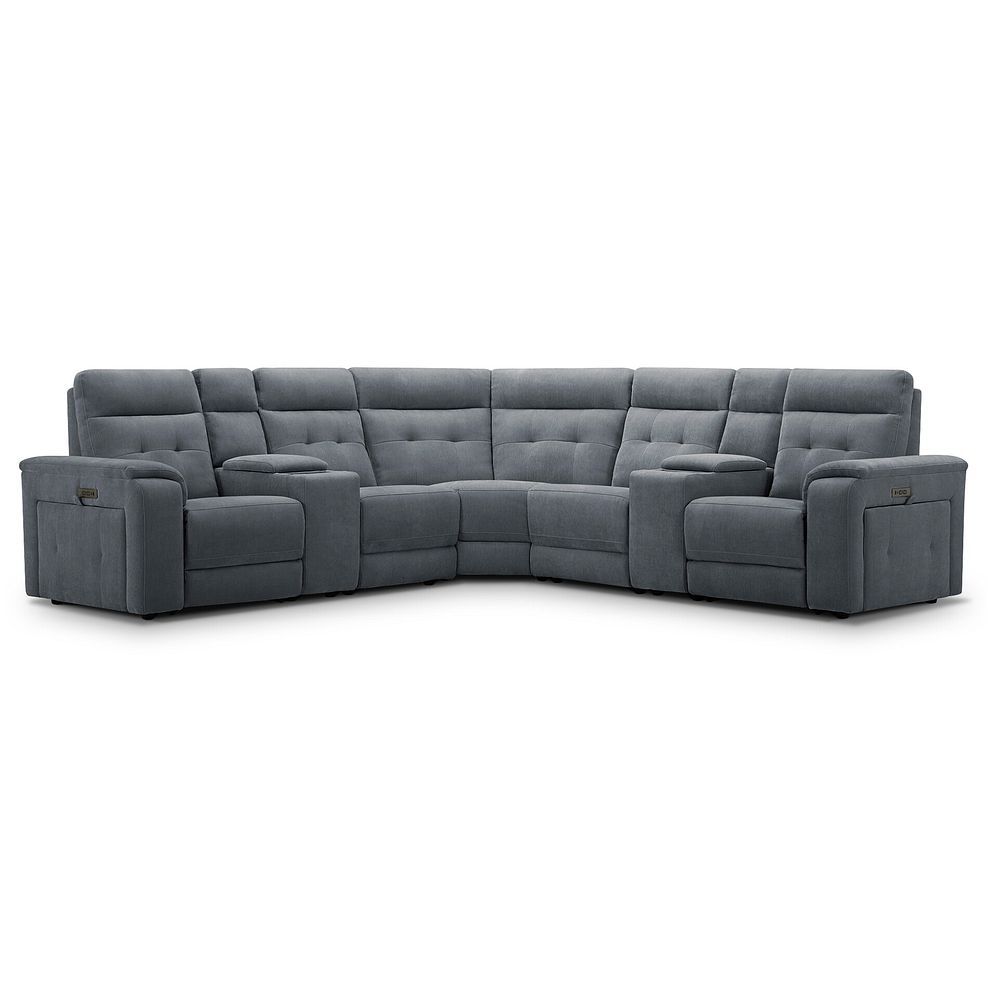 Juno Large Corner Electric Recliner Sofa With Wireless Charging Consoles and Power Headrests in Amigo Coal Fabric 1