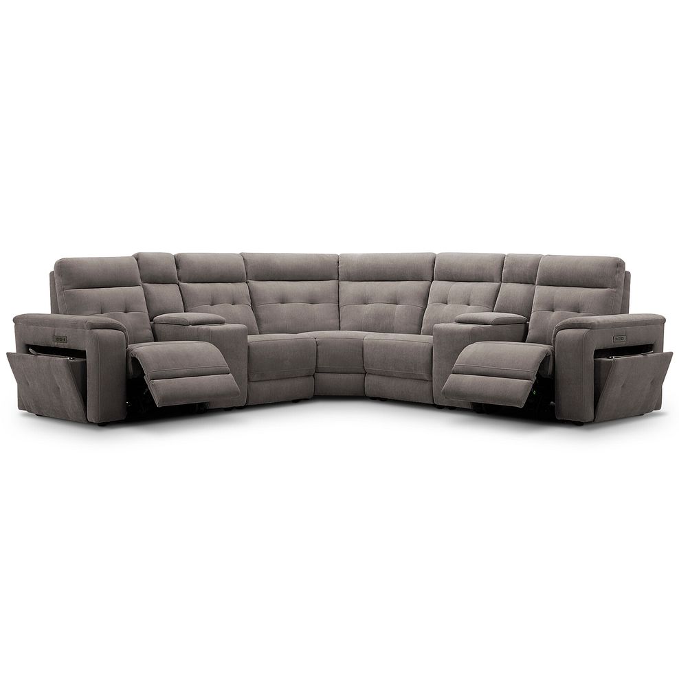 Juno Large Corner Electric Recliner Sofa With Wireless Charging Consoles and Power Headrests in Amigo Cocoa Fabric 2