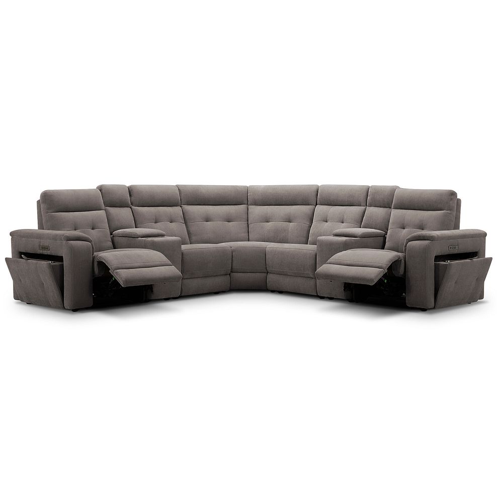 Juno Large Corner Electric Recliner Sofa With Wireless Charging Consoles and Power Headrests in Amigo Cocoa Fabric 3