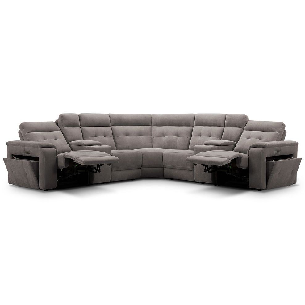 Juno Large Corner Electric Recliner Sofa With Wireless Charging Consoles and Power Headrests in Amigo Cocoa Fabric 4