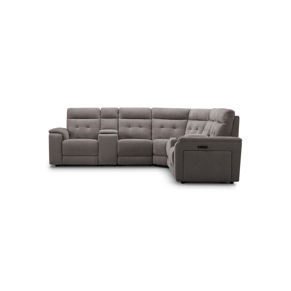 Juno Large Corner Electric Recliner Sofa With Wireless Charging Consoles and Power Headrests in Amigo Cocoa Fabric 5
