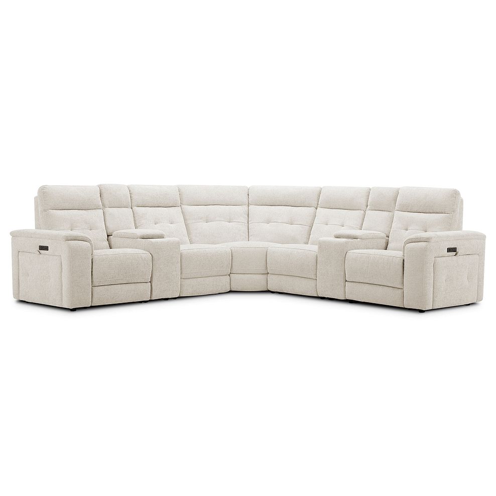 Juno Large Corner Electric Recliner Sofa With Wireless Charging Consoles and Power Headrests in Hopsack Natural Fabric 1