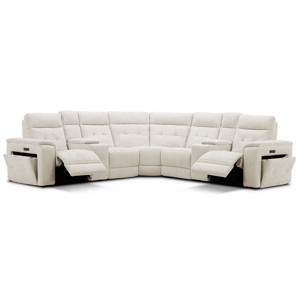 Juno Large Corner Electric Recliner Sofa With Wireless Charging Consoles and Power Headrests in Hopsack Natural Fabric 3