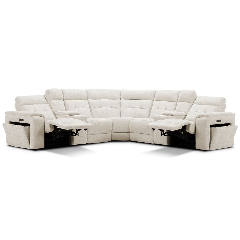 Juno Large Corner Electric Recliner Sofa With Wireless Charging Consoles and Power Headrests in Hopsack Natural Fabric 4