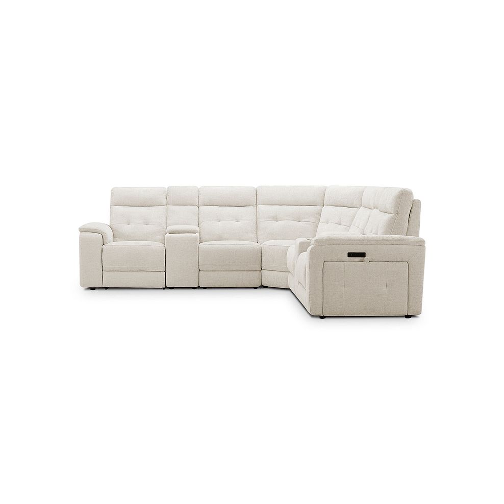 Juno Large Corner Electric Recliner Sofa With Wireless Charging Consoles and Power Headrests in Hopsack Natural Fabric 5