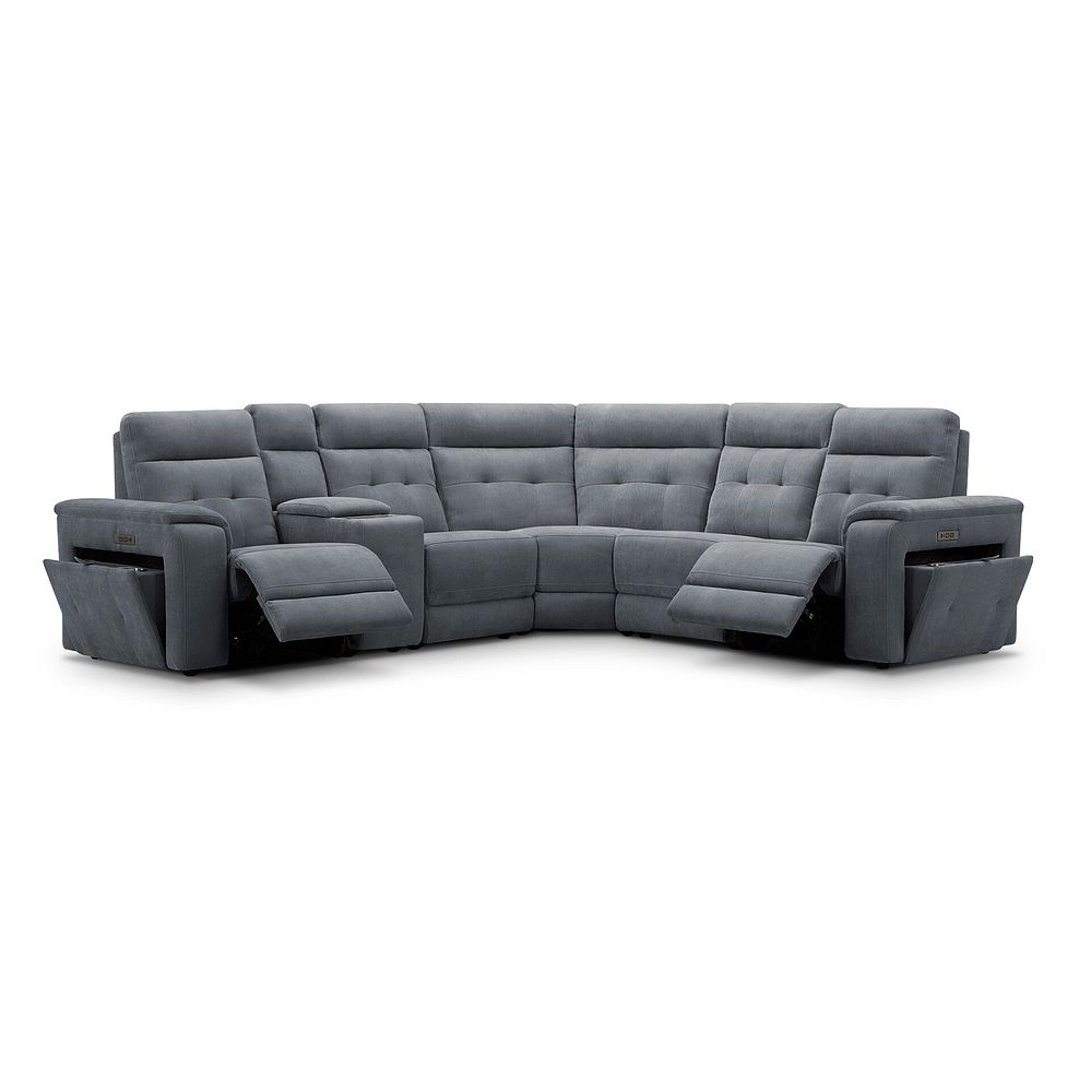 Juno Large Corner Electric Recliner Sofa With Wireless Charging Console and Power Headrests in Amigo Coal Fabric 2