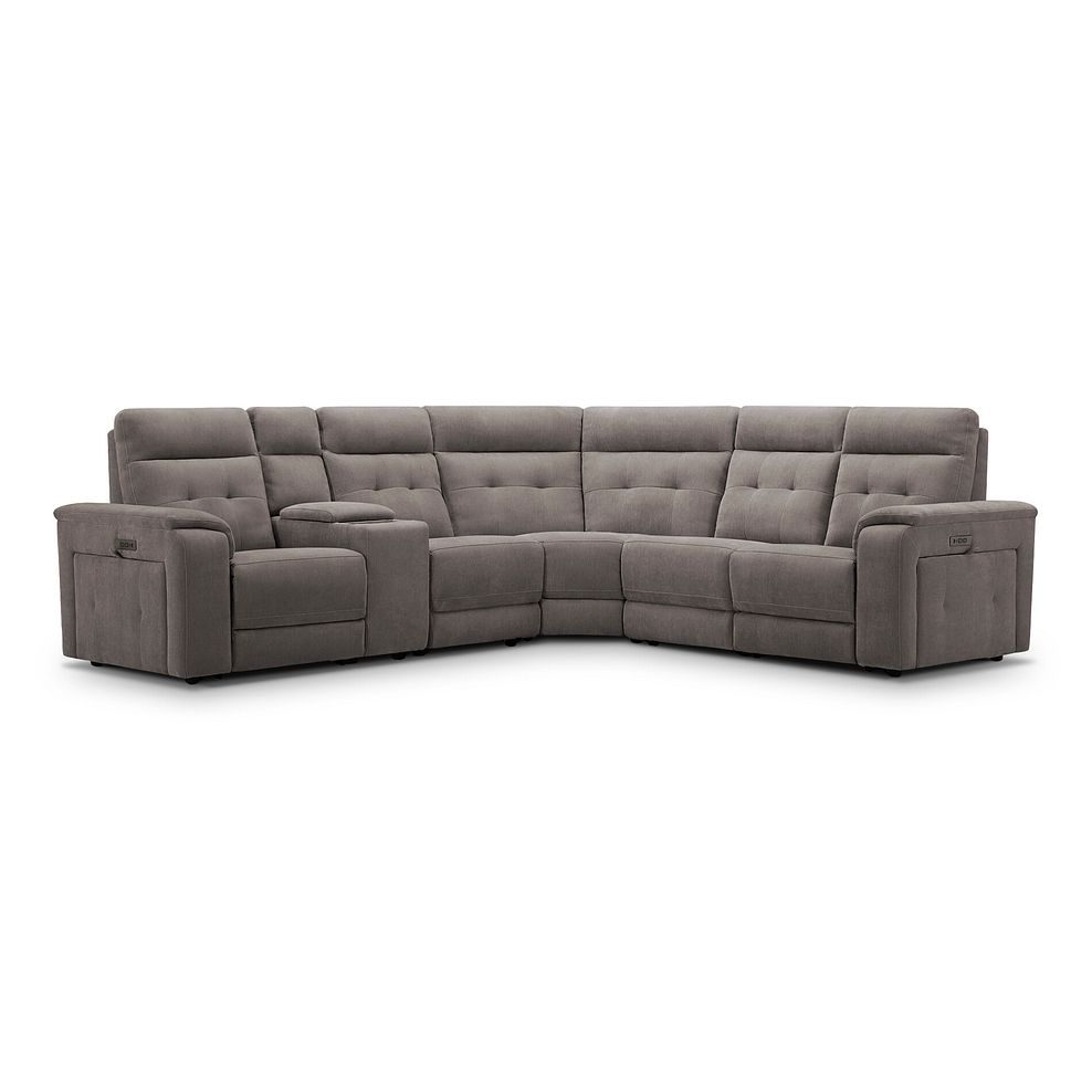 Juno Large Corner Electric Recliner Sofa With Wireless Charging Console and Power Headrests in Amigo Cocoa Fabric 1