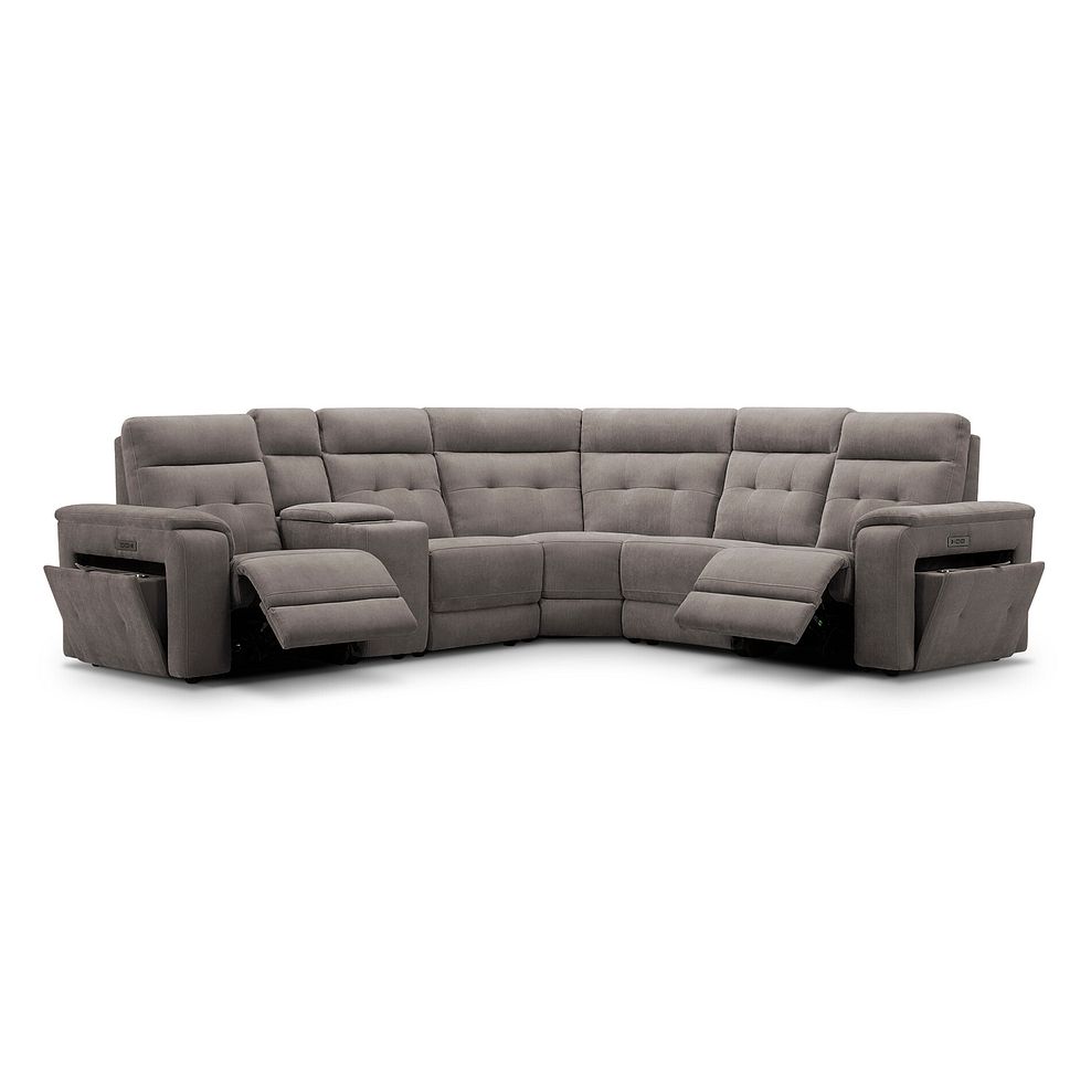 Juno Large Corner Electric Recliner Sofa With Wireless Charging Console and Power Headrests in Amigo Cocoa Fabric 2