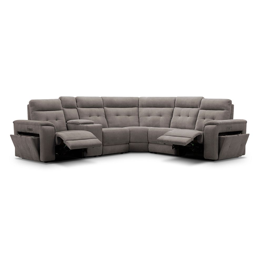 Juno Large Corner Electric Recliner Sofa With Wireless Charging Console and Power Headrests in Amigo Cocoa Fabric 3