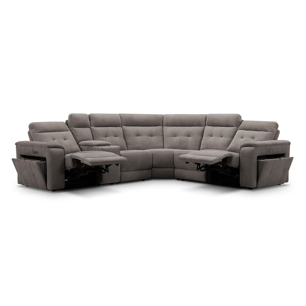 Juno Large Corner Electric Recliner Sofa With Wireless Charging Console and Power Headrests in Amigo Cocoa Fabric 4
