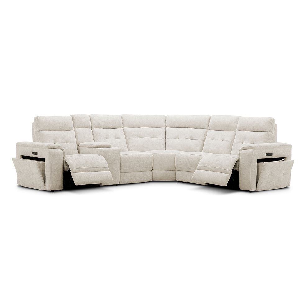 Juno Large Corner Electric Recliner Sofa With Wireless Charging Console and Power Headrests in Hopsack Natural Fabric 2