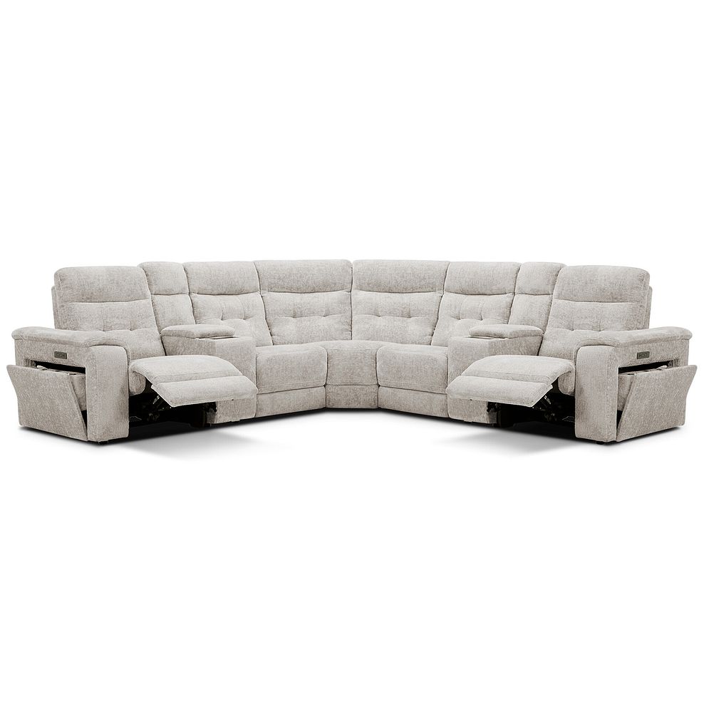 Juno Large Corner Electric Recliner Sofa With Wireless Charging Consoles and Power Headrests in Koto Turtle Dove Fabric 3