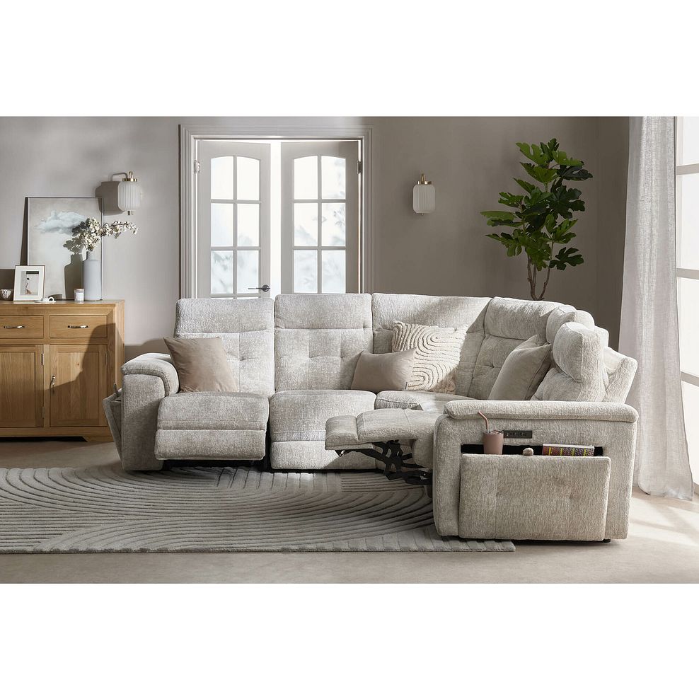Juno Large Corner Electric Recliner Sofa With Power Headrests in Koto Turtle Dove Fabric 1