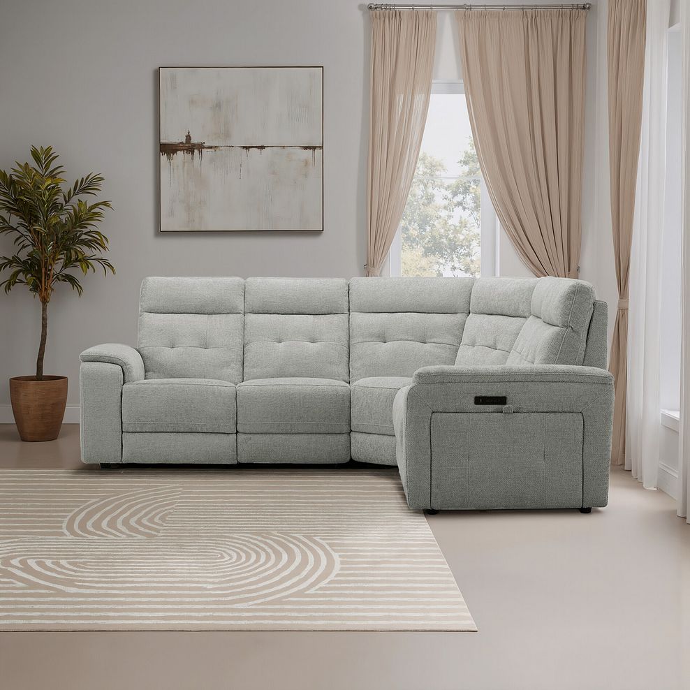 Juno Large Corner Electric Recliner Sofa With Power Headrests in Hopsack Dove Fabric 1