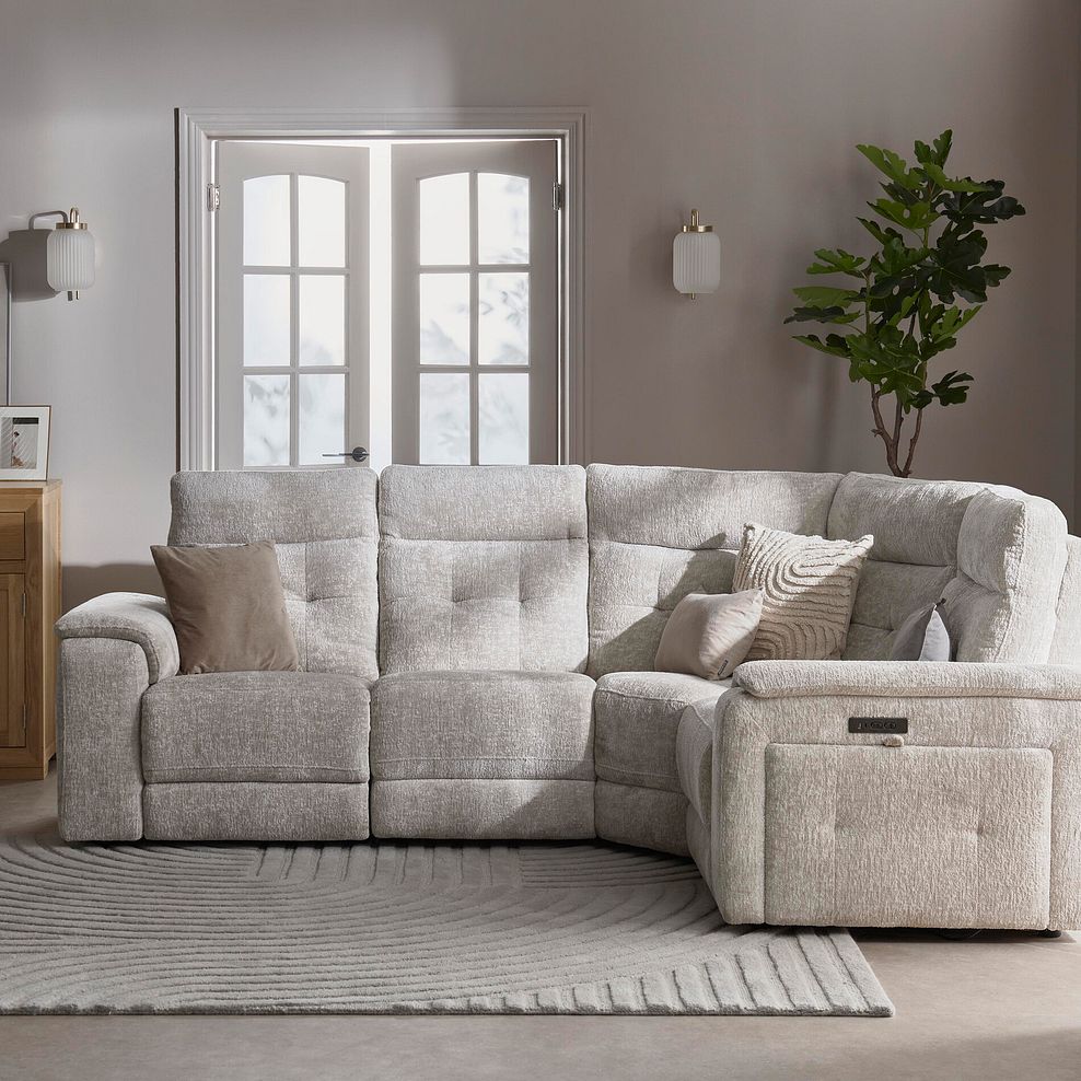 Juno Large Corner Electric Recliner Sofa With Power Headrests in Koto Turtle Dove Fabric 4