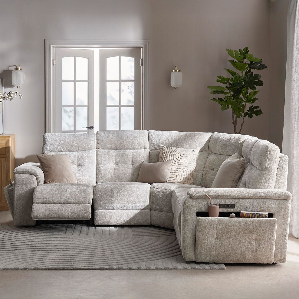 Juno Large Corner Electric Recliner Sofa With Power Headrests in Koto Turtle Dove Fabric 2