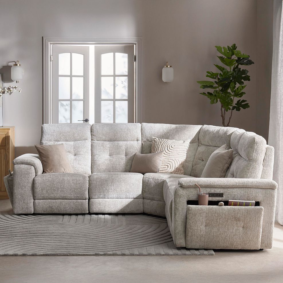 Juno Large Corner Electric Recliner Sofa With Power Headrests in Koto Turtle Dove Fabric 3