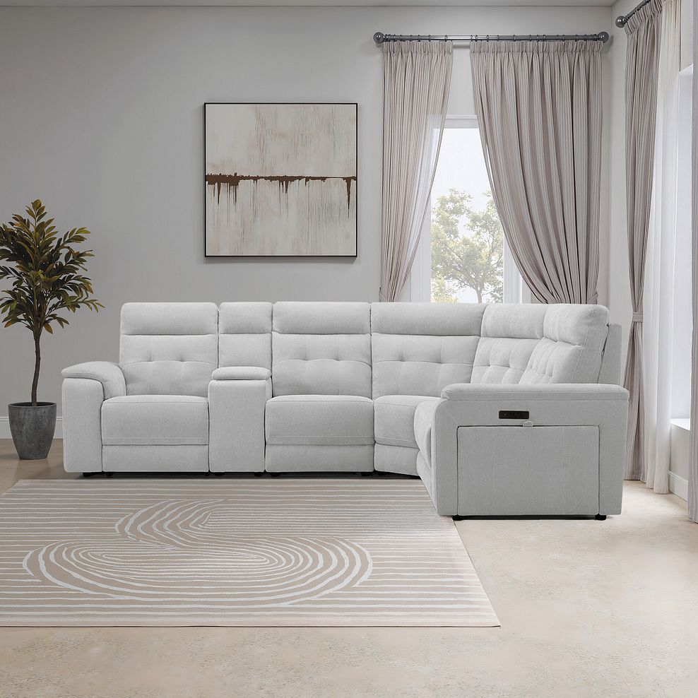 Juno Large Corner Electric Recliner Sofa With Wireless Charging Console and Power Headrests in Amigo Dove Fabric 1