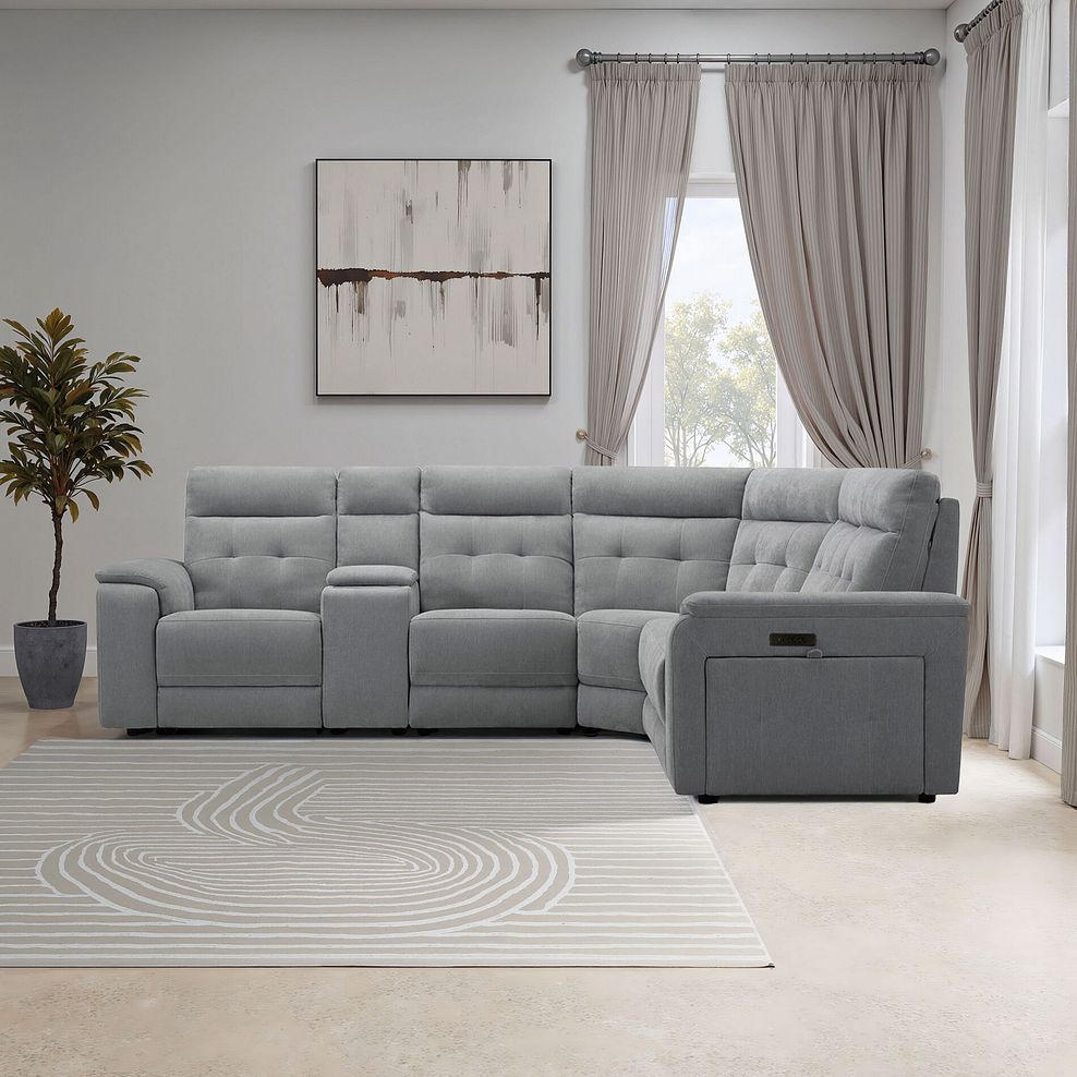 Juno Large Corner Electric Recliner Sofa With Wireless Charging Console and Power Headrests in Amigo Granite Fabric 1
