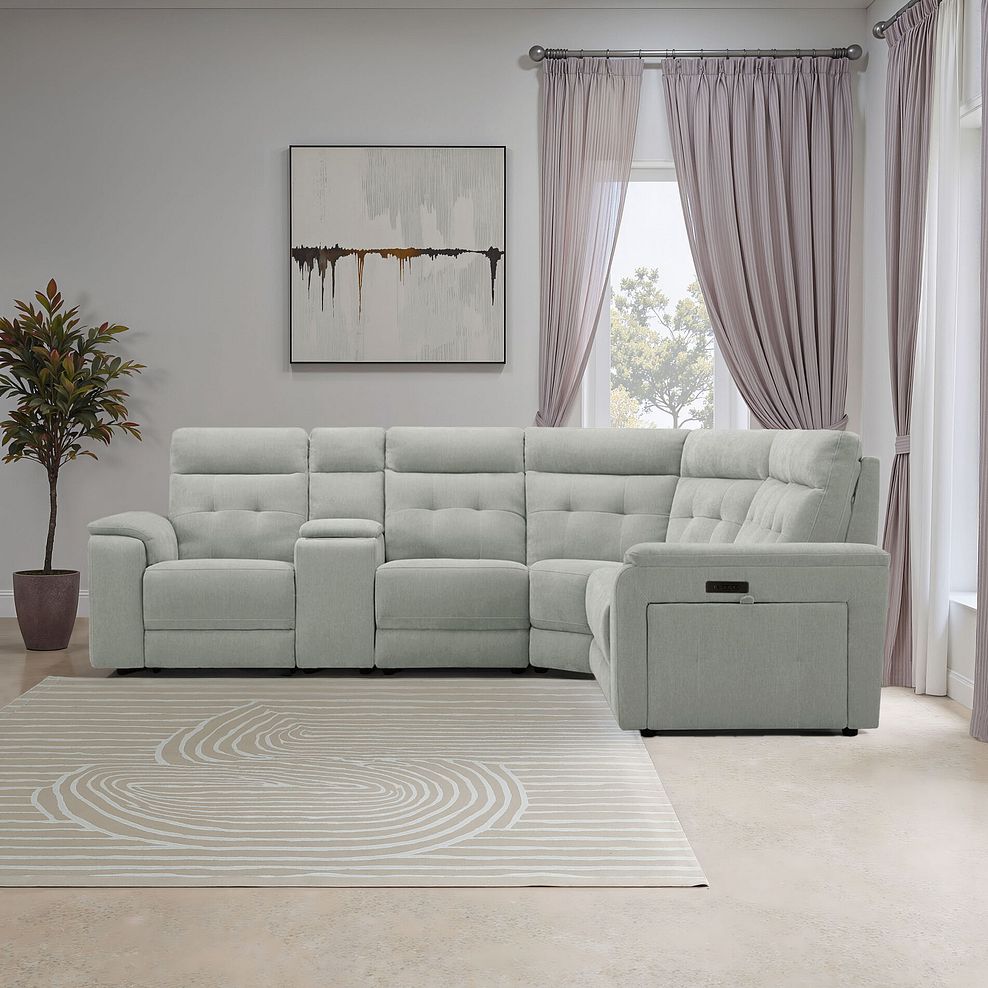 Juno Large Corner Electric Recliner Sofa With Wireless Charging Console and Power Headrests in Amigo Sage Fabric 1