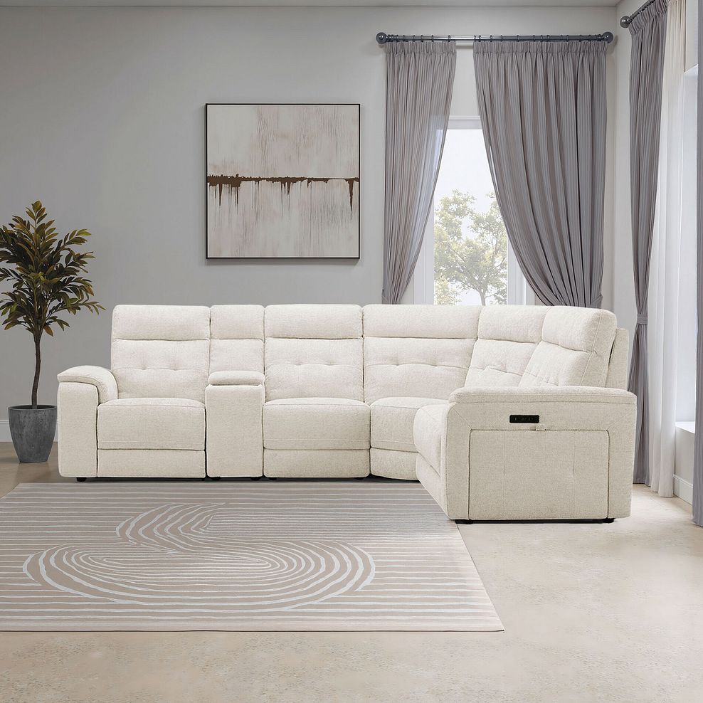 Juno Large Corner Electric Recliner Sofa With Wireless Charging Console and Power Headrests in Hopsack Natural Fabric 1