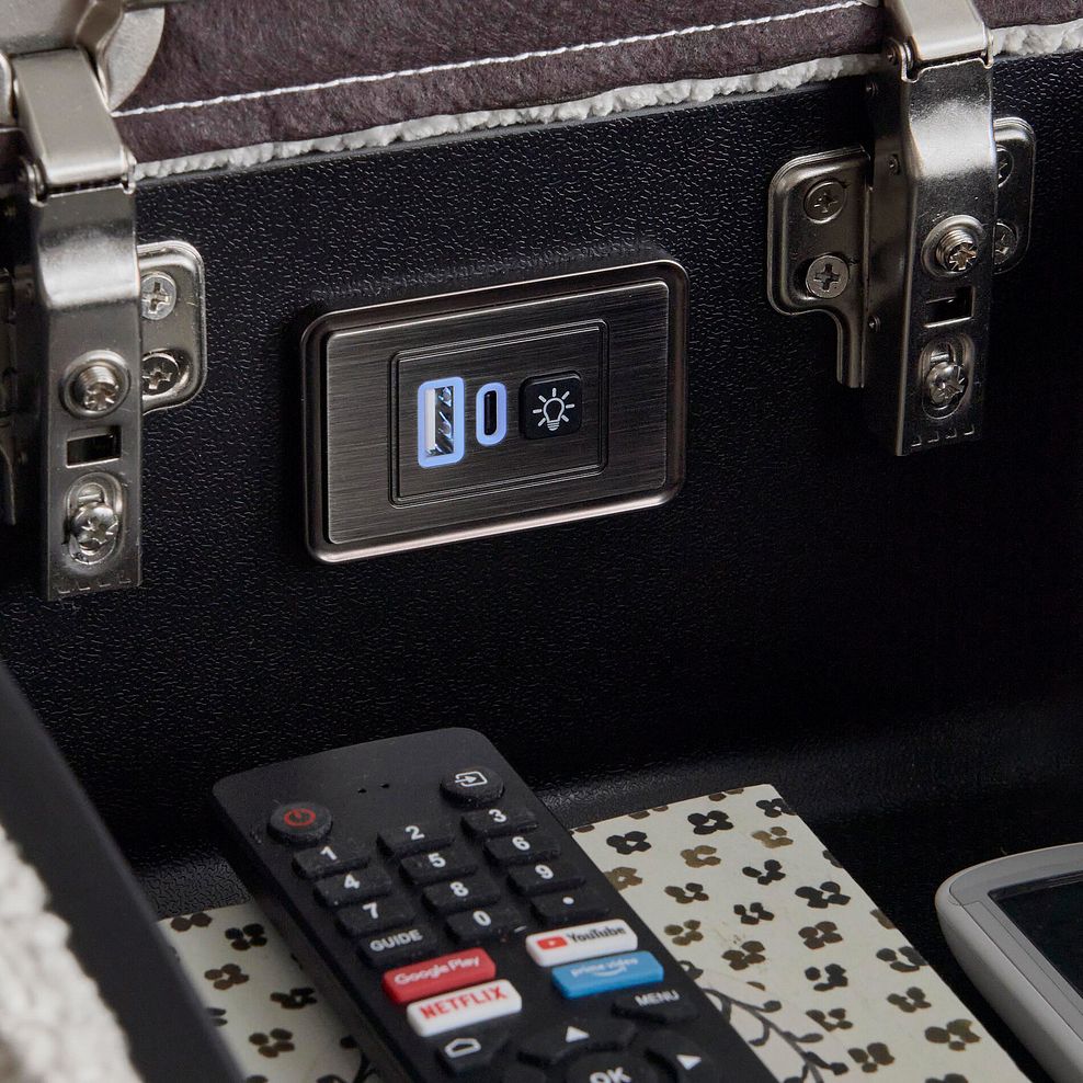 Juno Large Corner Electric Recliner Sofa With Wireless Charging Console and Power Headrests in Koto Turtle Dove Fabric 7