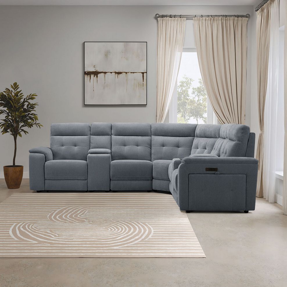 Juno Large Corner Electric Recliner Sofa With Wireless Charging Consoles and Power Headrests in Amigo Coal Fabric 1