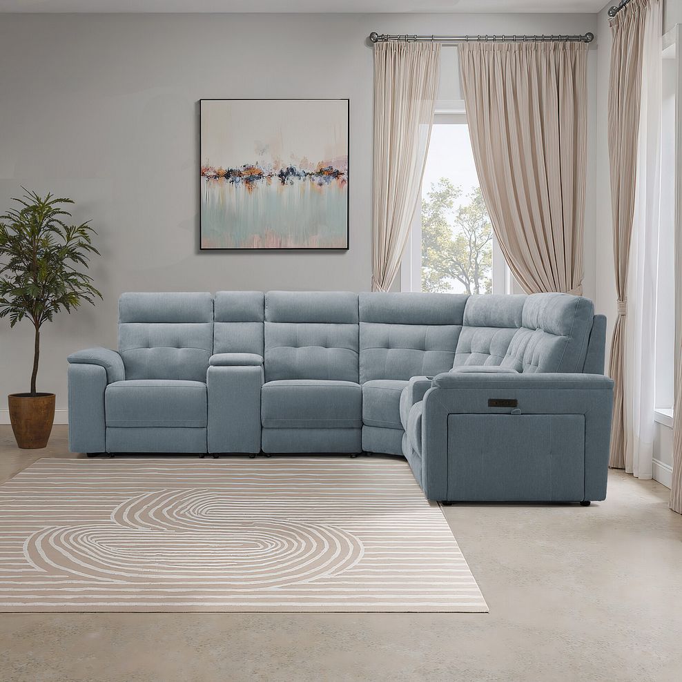 Juno Large Corner Electric Recliner Sofa With Wireless Charging Consoles and Power Headrests in Amigo Mineral Fabric 1