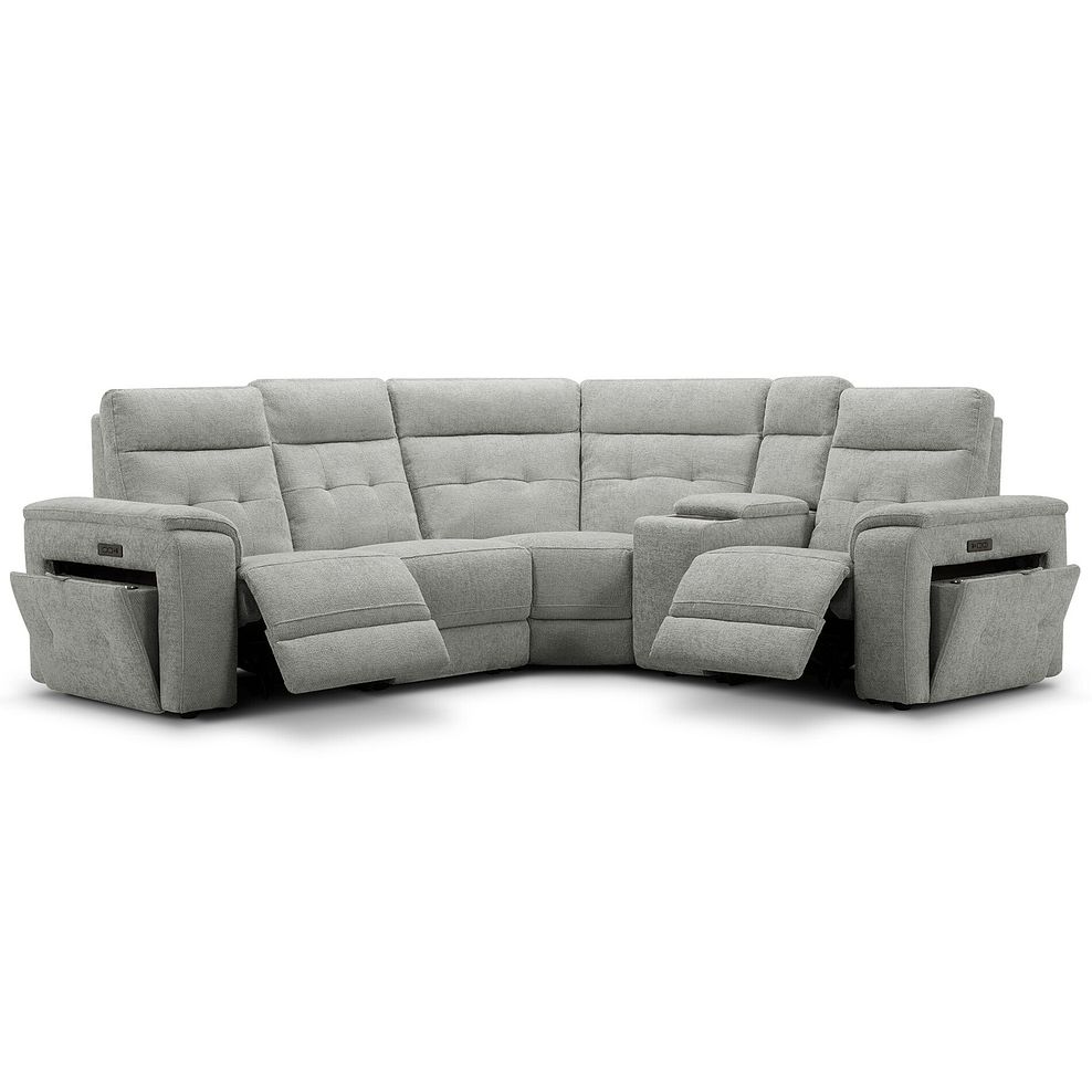Juno Left Hand Corner Electric Recliner Sofa With Wireless Charging Console and Power Headrests in Hopsack Dove Fabric 3
