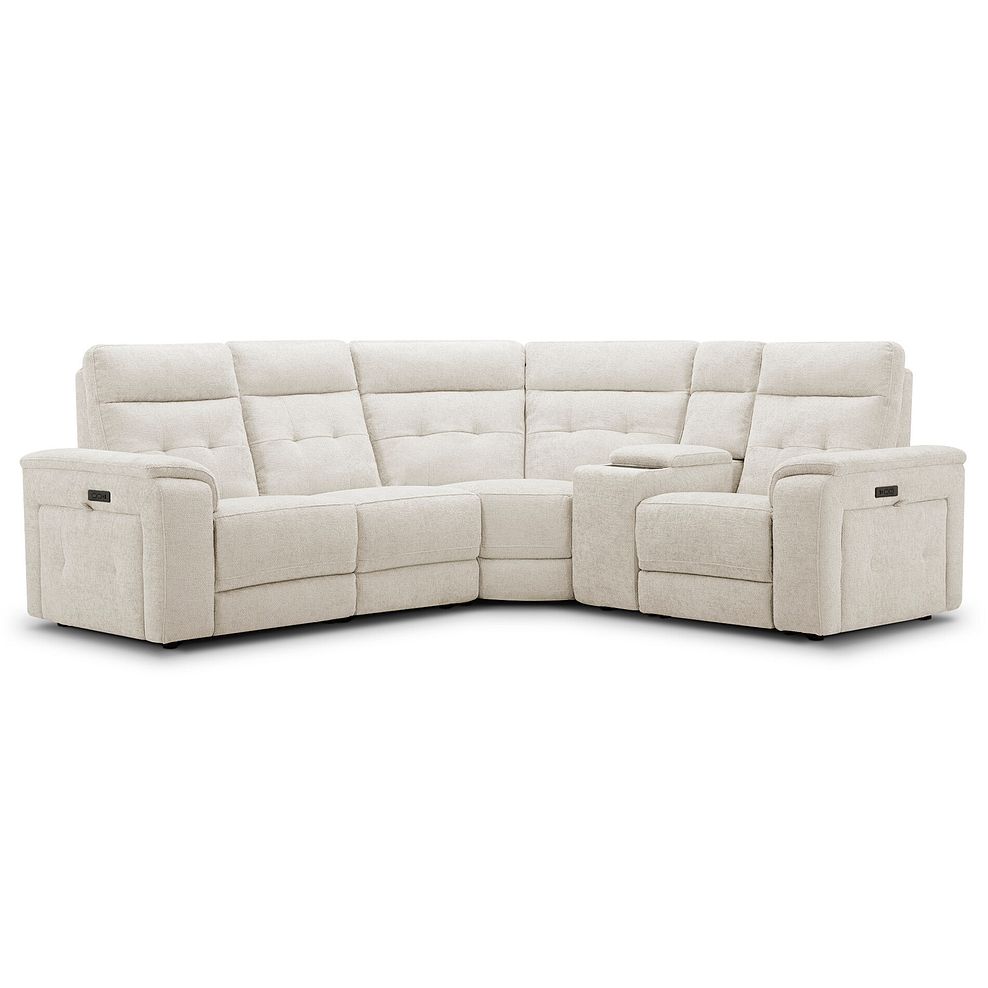 Juno Left Hand Corner Electric Recliner Sofa With Wireless Charging Console and Power Headrests in Hopsack Natural Fabric 2