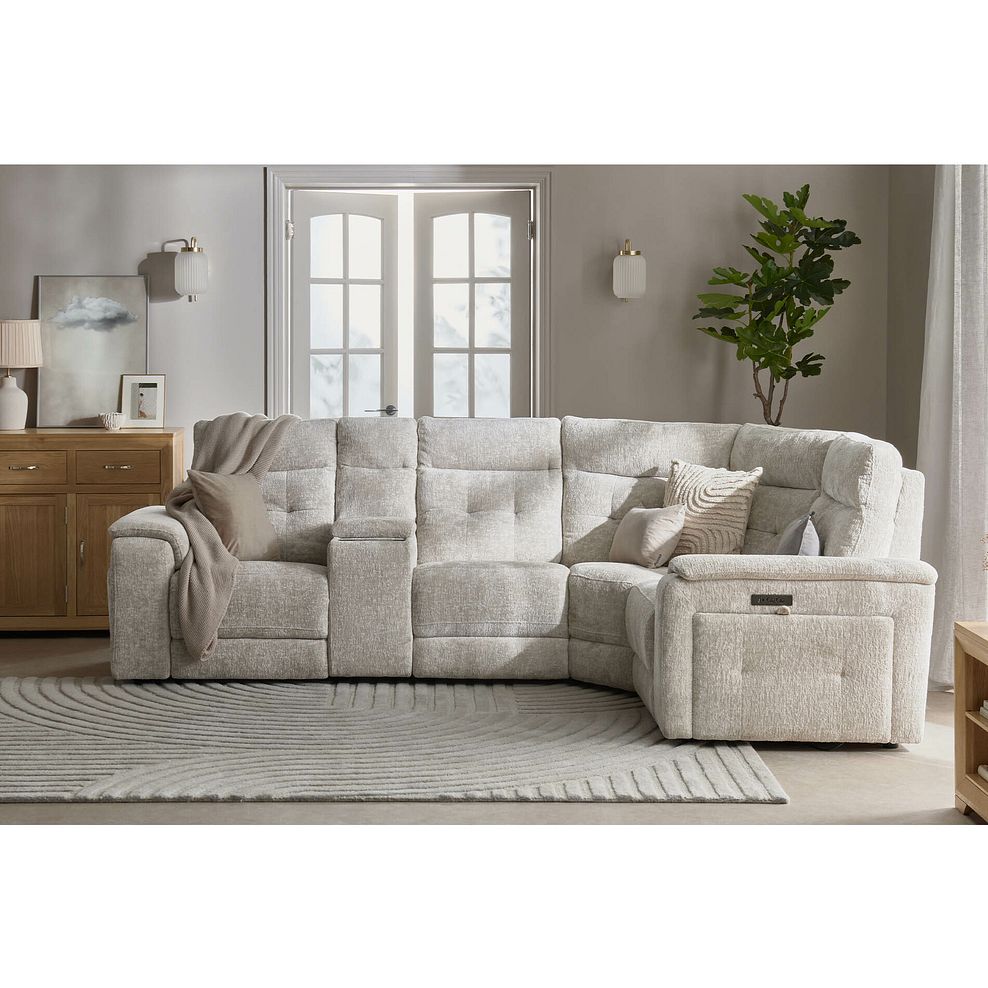 Juno Left Hand Corner Electric Recliner Sofa With Wireless Charging Console and Power Headrests in Koto Turtle Dove Fabric 2