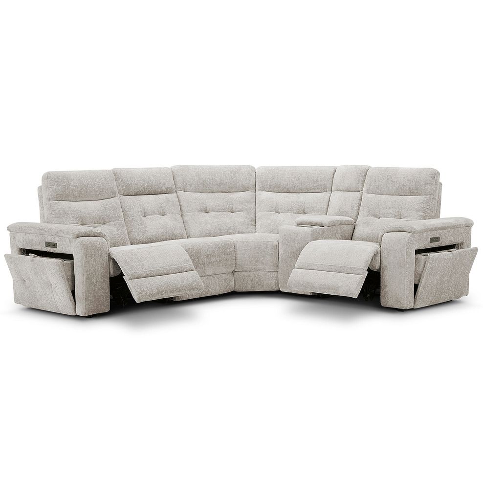 Juno Left Hand Corner Electric Recliner Sofa With Wireless Charging Console and Power Headrests in Koto Turtle Dove Fabric 6
