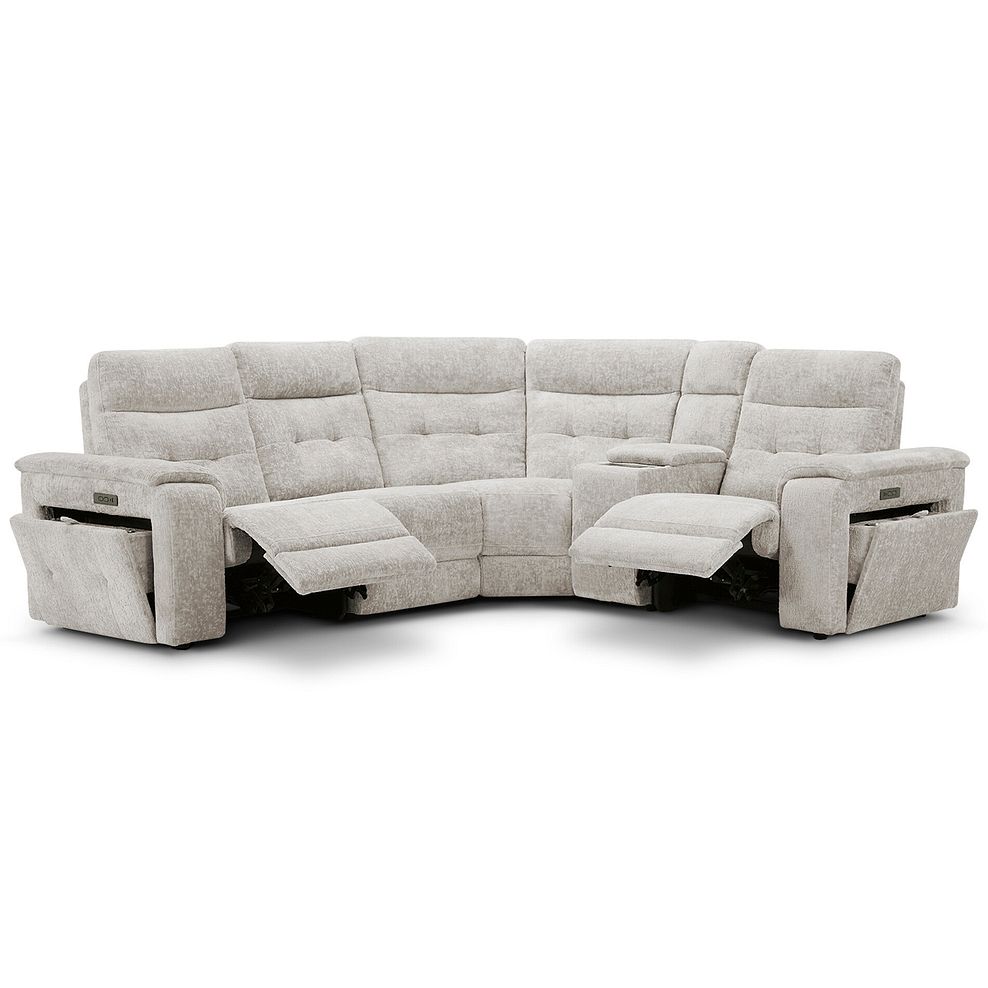Juno Left Hand Corner Electric Recliner Sofa With Wireless Charging Console and Power Headrests in Koto Turtle Dove Fabric 7