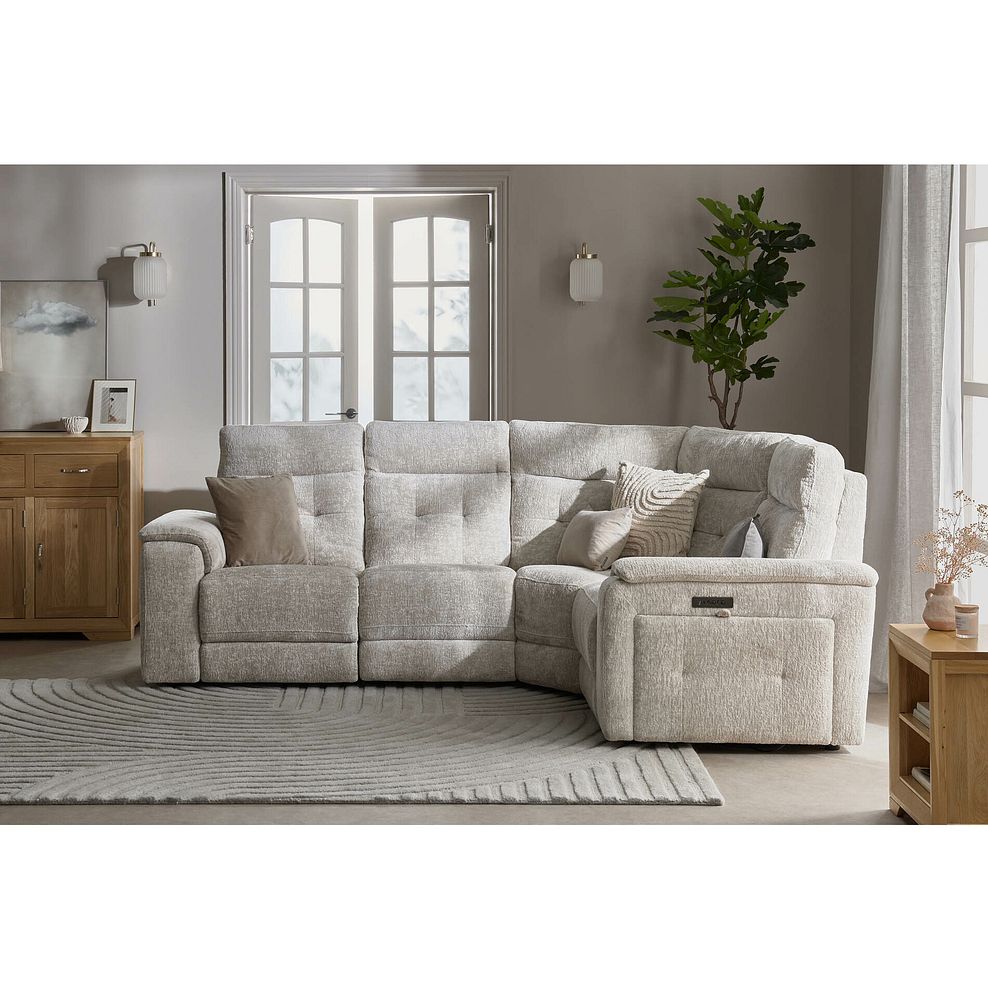 Juno Left Hand Corner Electric Recliner Sofa With Power Headrests in Koto Turtle Dove Fabric 1
