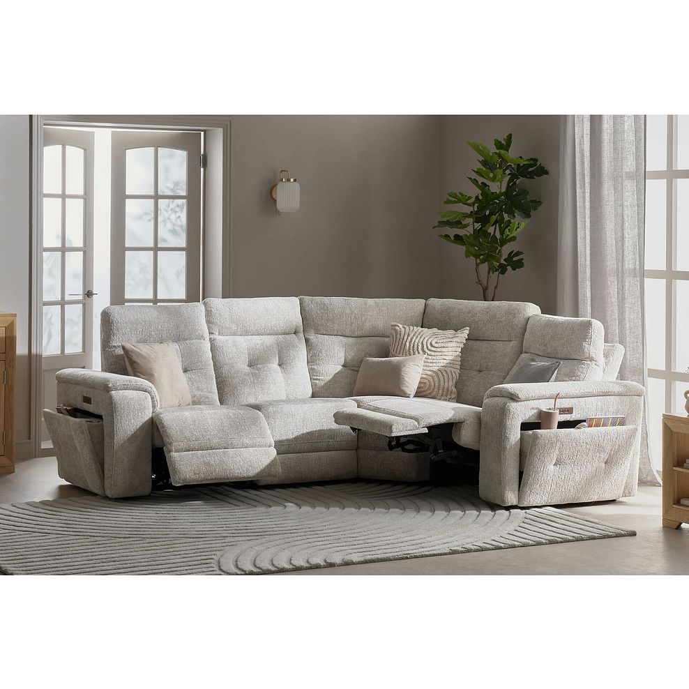 Juno Left Hand Corner Electric Recliner Sofa With Power Headrests in Koto Turtle Dove Fabric 2