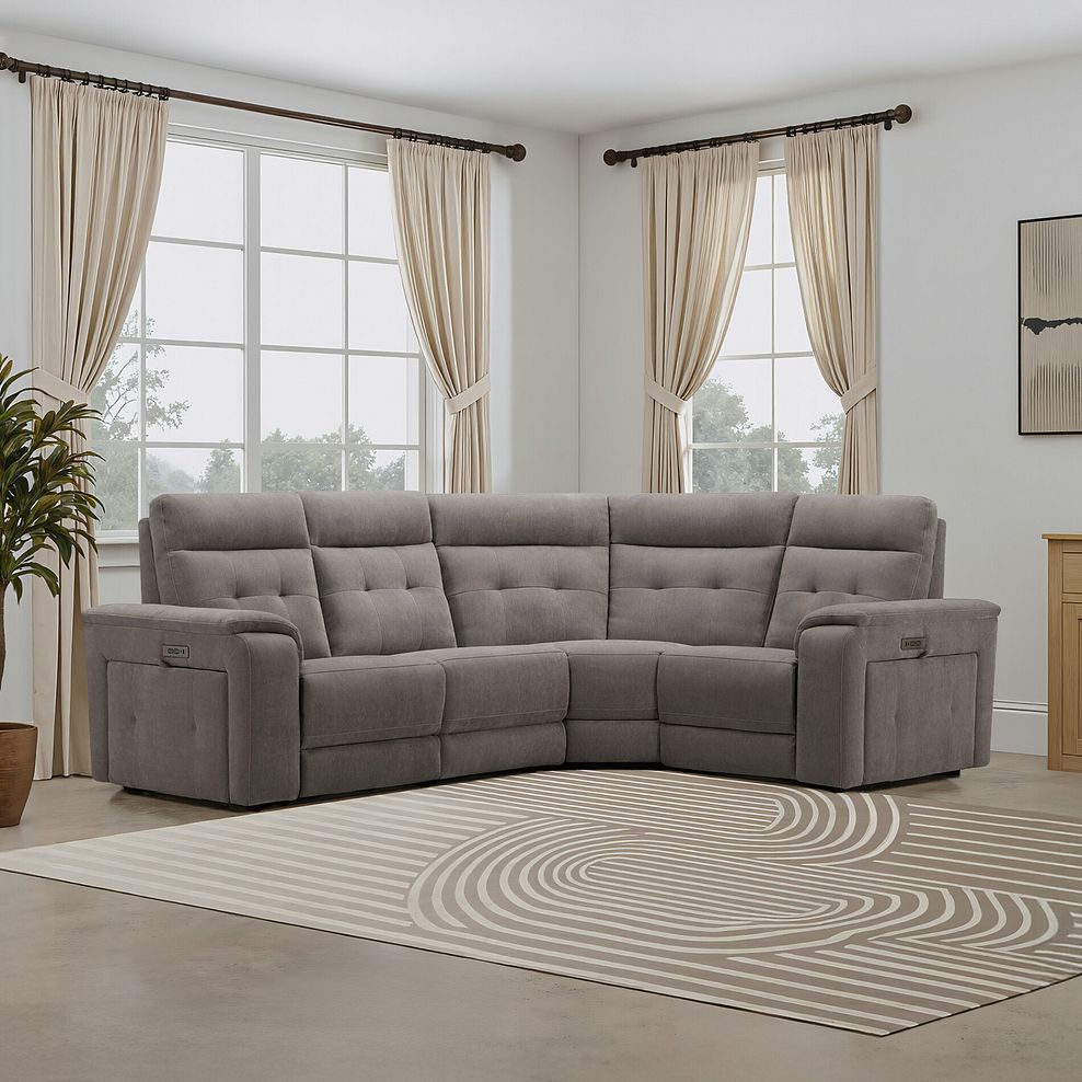 Juno Left Hand Corner Electric Recliner Sofa With Power Headrests in Amigo Cocoa Fabric 1