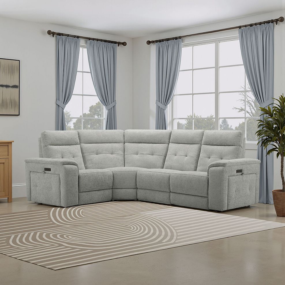 Juno Left Hand Corner Electric Recliner Sofa With Power Headrests in Hopsack Dove Fabric 1