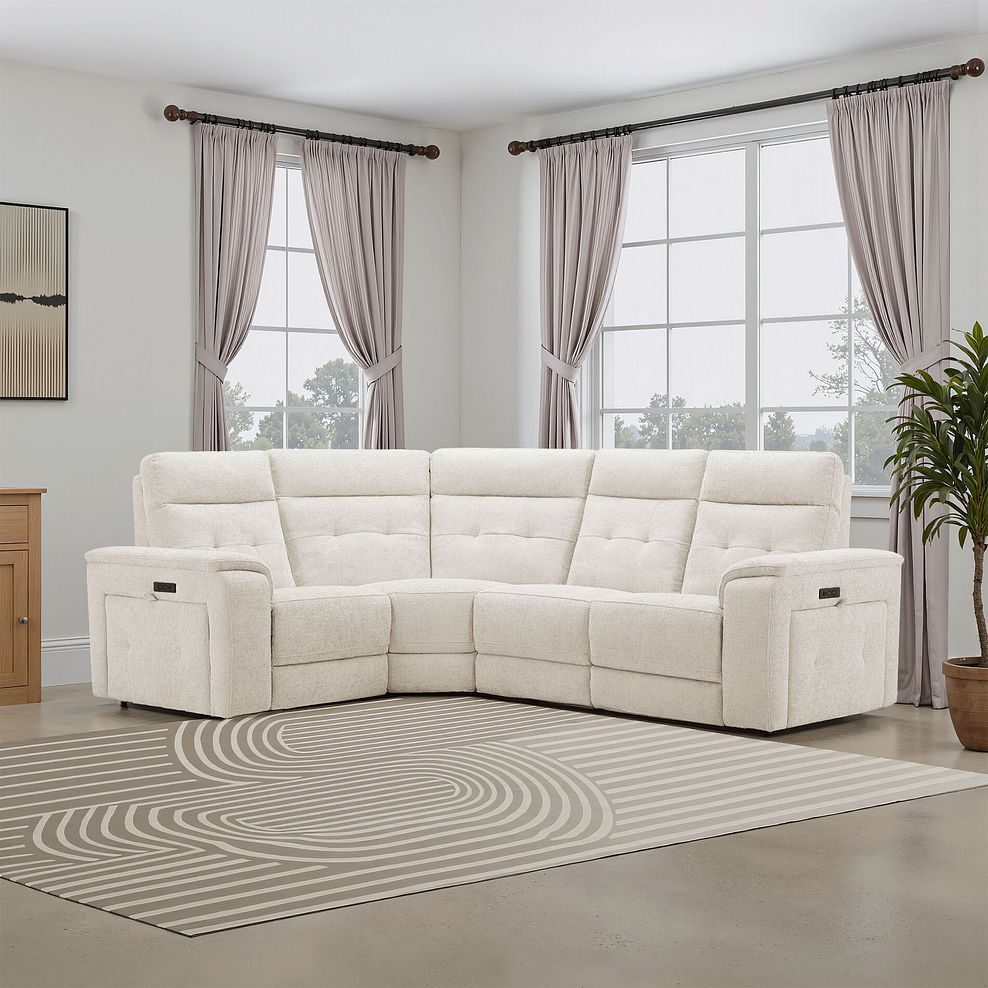 Juno Left Hand Corner Electric Recliner Sofa With Power Headrests in Hopsack Natural Fabric 1