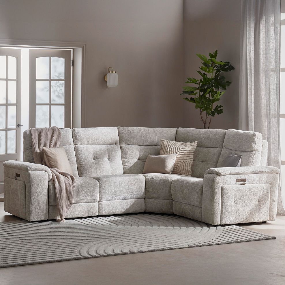 Juno Left Hand Corner Electric Recliner Sofa With Power Headrests in Koto Turtle Dove Fabric 2