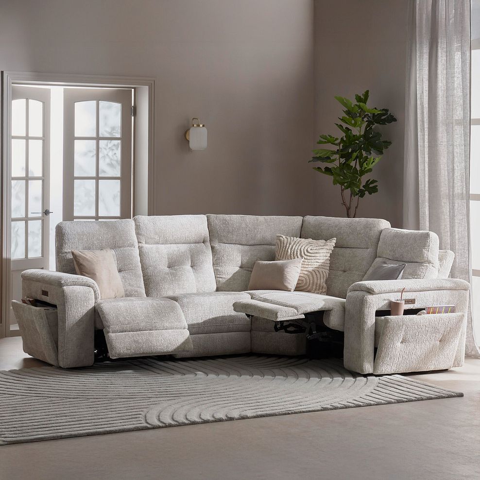 Juno Left Hand Corner Electric Recliner Sofa With Power Headrests in Koto Turtle Dove Fabric 3
