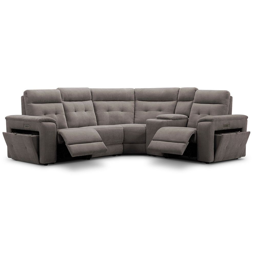 Juno Left Hand Corner Electric Recliner Sofa With Wireless Charging Console and Power Headrests in Amigo Cocoa Fabric 3