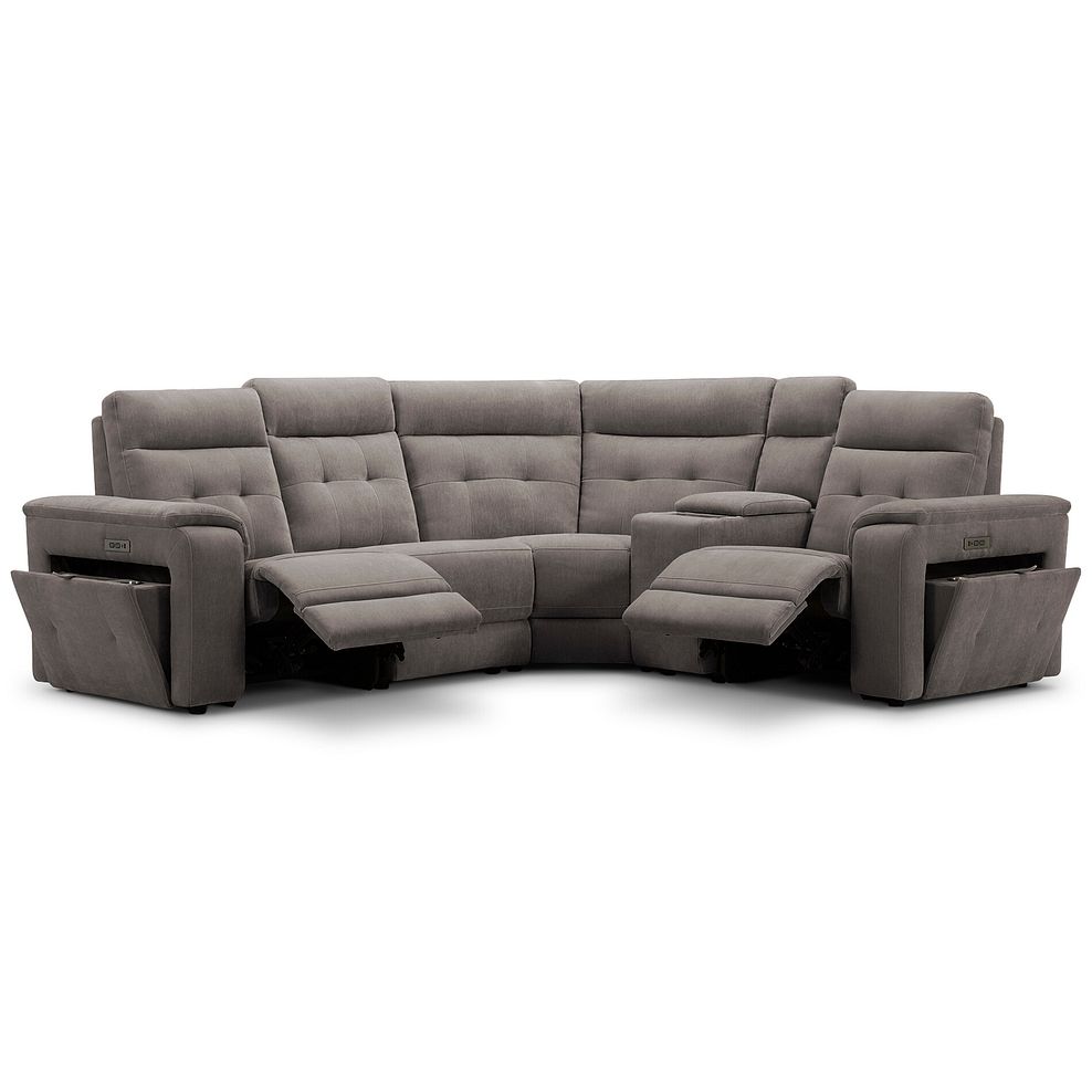 Juno Left Hand Corner Electric Recliner Sofa With Wireless Charging Console and Power Headrests in Amigo Cocoa Fabric 4