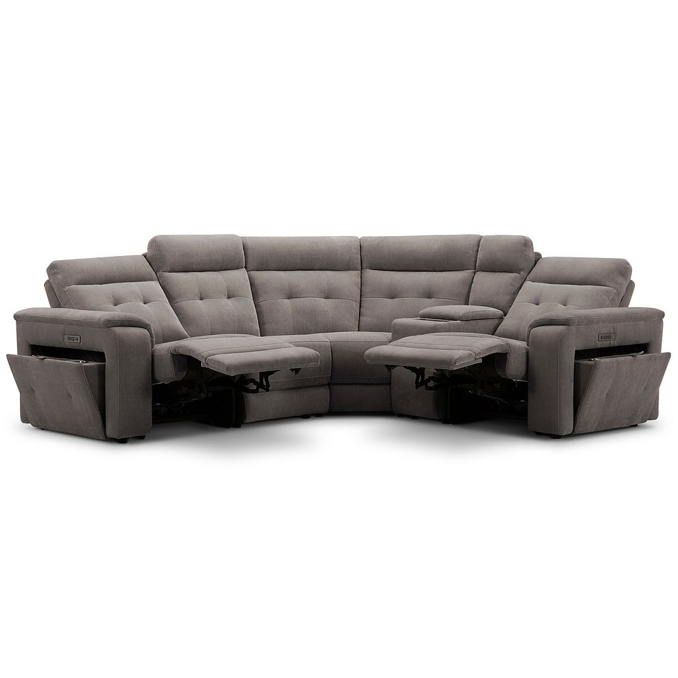 Juno Left Hand Corner Electric Recliner Sofa With Wireless Charging Console and Power Headrests in Amigo Cocoa Fabric 5