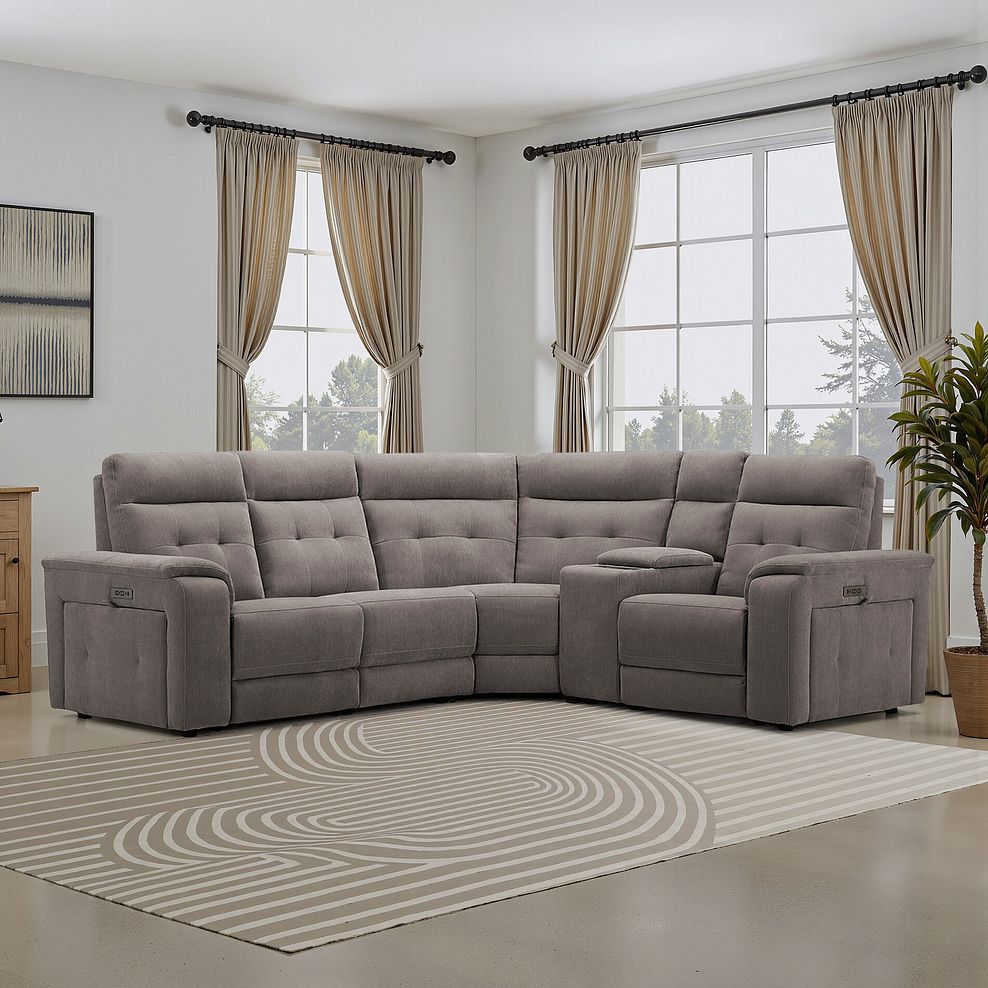 Juno Left Hand Corner Electric Recliner Sofa With Wireless Charging Console and Power Headrests in Amigo Cocoa Fabric 1