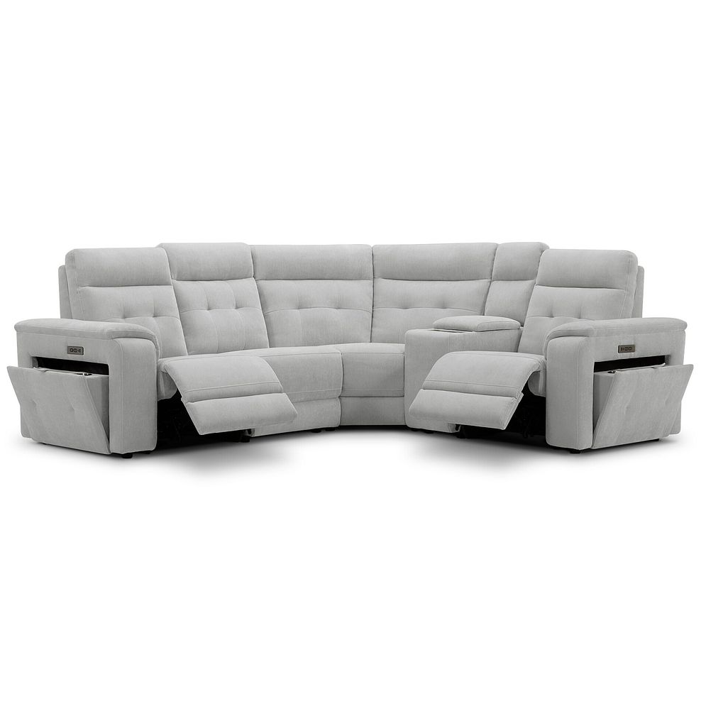 Juno Left Hand Corner Electric Recliner Sofa With Wireless Charging Console and Power Headrests in Amigo Dove Fabric 3