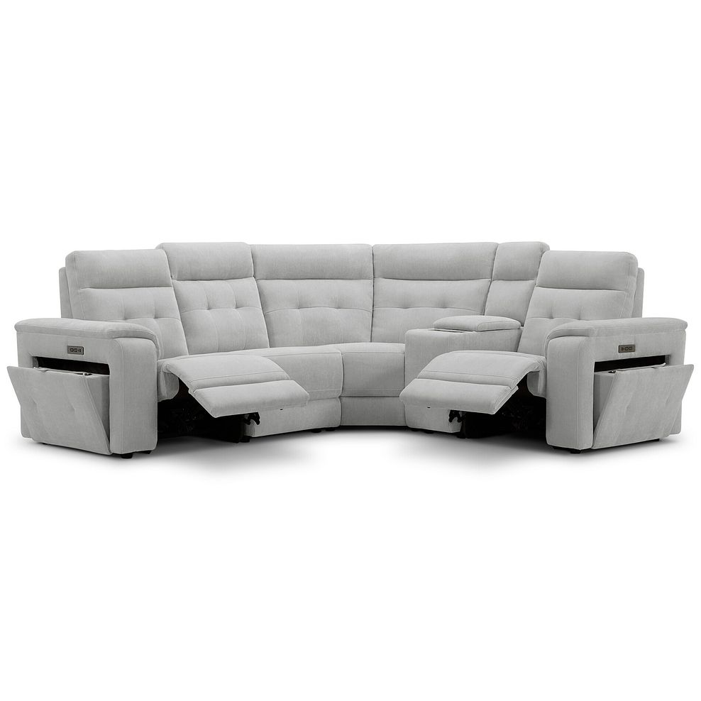 Juno Left Hand Corner Electric Recliner Sofa With Wireless Charging Console and Power Headrests in Amigo Dove Fabric 4